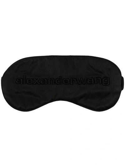 Shop Alexander Wang Logo-embroidered Silk Eye Mask In Black