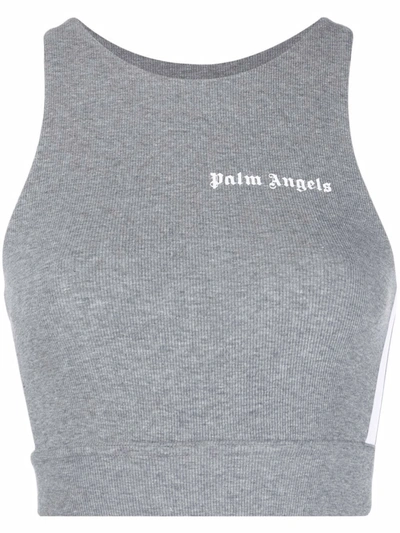 Palm Angels Logo-print Ribbed Sports Bra In Grey