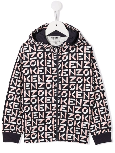 Shop Kenzo Logo-lettering Zip-up Hoodie In Grey
