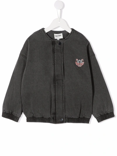 Shop Kenzo Embroidered-logo Denim Jacket In Grey