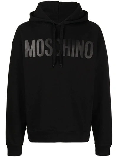 Shop Moschino Logo Print Hoodie In Black