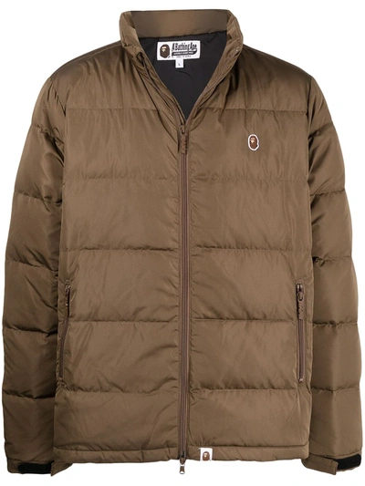 A Bathing Ape Logo-patch High-neck Padded Jacket In Brown | ModeSens