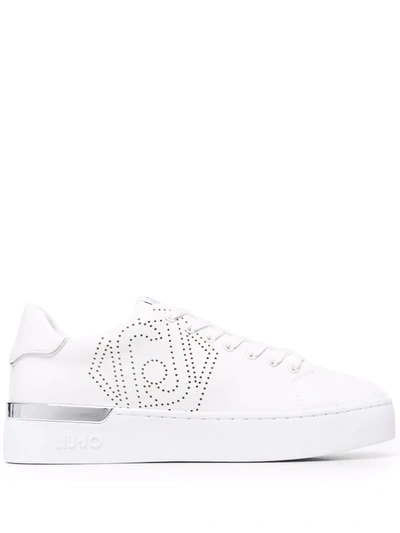 Shop Liu •jo Studded Logo Lace-up Sneakers In White
