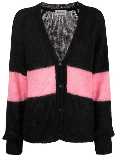 Shop Molly Goddard Peggy Block-stripe Mohair-blend Cardigan In Black