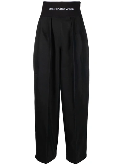 Shop Alexander Wang Logo-waist Pressed-crease Trousers In Black