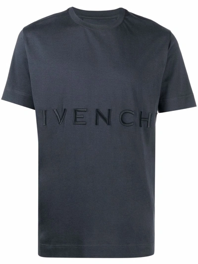 Shop Givenchy Logo-embroidered Cotton T-shirt In Blue
