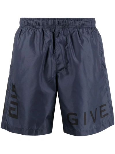 Shop Givenchy Logo-print Swim Shorts In Blue