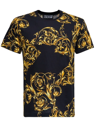 Shop Versace Jeans Couture Baroque Cotton Printed T-shirt In Black