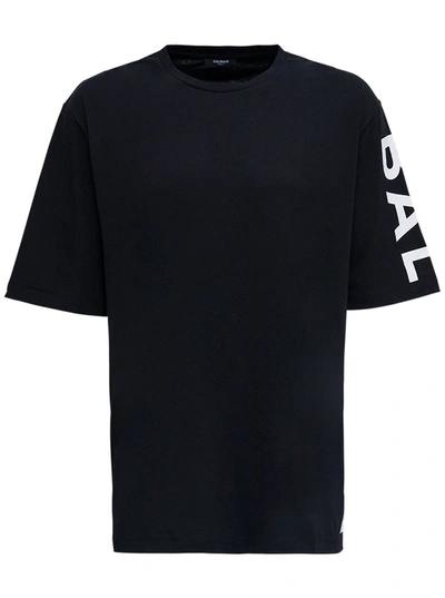 Shop Balmain Black Cotton T-shirt With Logo Print