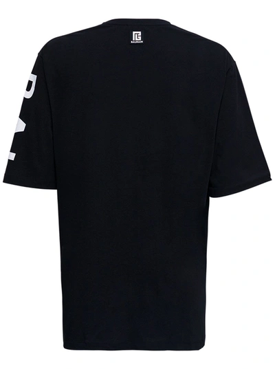 Shop Balmain Black Cotton T-shirt With Logo Print