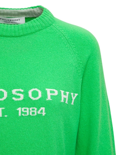 Shop Philosophy Di Lorenzo Serafini Green Cashmere And Wool Sweater With Logo Print