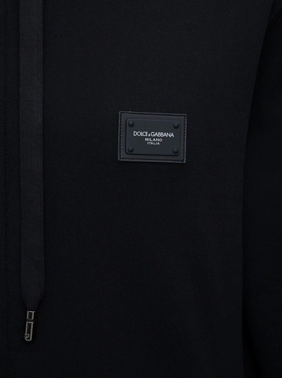 Shop Dolce & Gabbana Black Cotton Hoodie With Logo Plaque