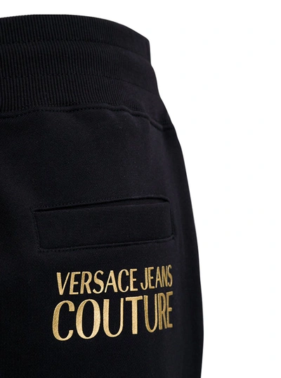 Shop Versace Jeans Couture Black Cotton Joggers With Back Logo Print