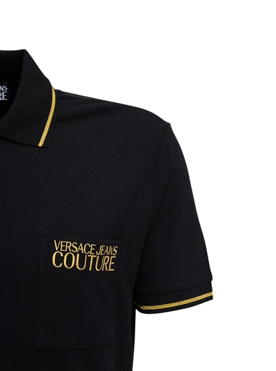 Shop Versace Jeans Couture Black Cotton Polo Shirt With Logo Print
