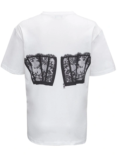 Shop Alexander Mcqueen Corset Print Cotton T-shirt In White