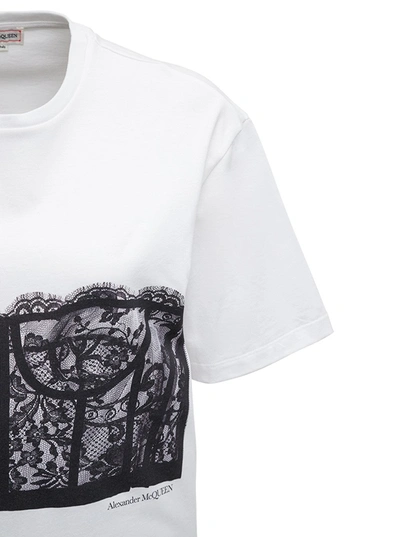 Shop Alexander Mcqueen Corset Print Cotton T-shirt In White
