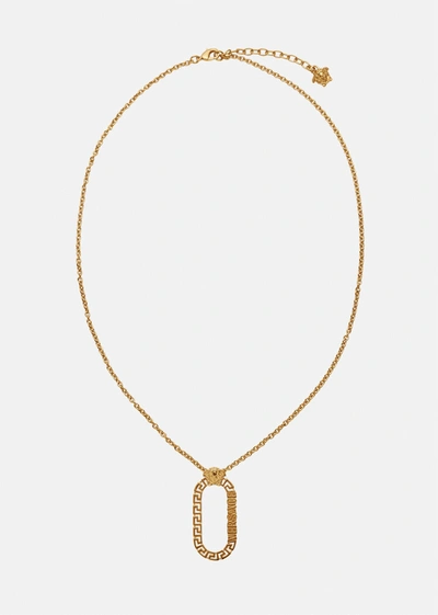 Shop Versace Greca Oval Necklace, Male, Gold, One Size