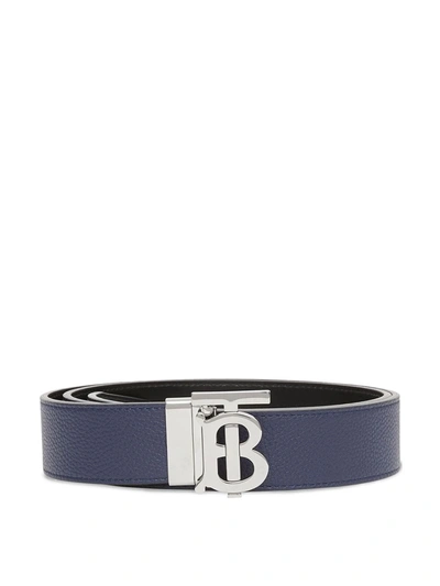 Shop Burberry Tb Logo Leather Belt In Blue
