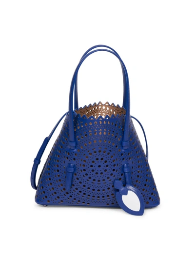 Shop Alaïa Women's Mini Mina Perforated Leather Tote In Ultra Bleu