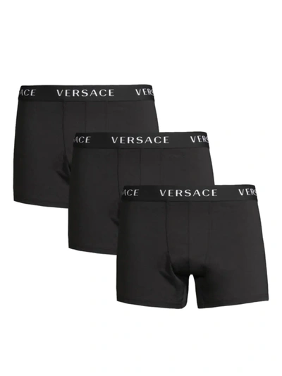 Shop Versace 3-pack Logo Band Boxer Briefs In Black Blue