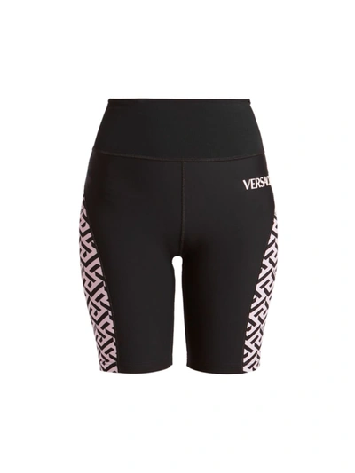 Shop Versace Women's Greca Signature Accent Gym Shorts In Nero Candy