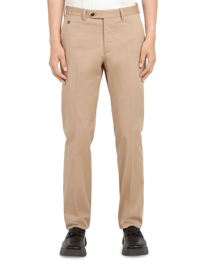 Shop Ferragamo Stretch Cotton Flat-front Pants In Cashew