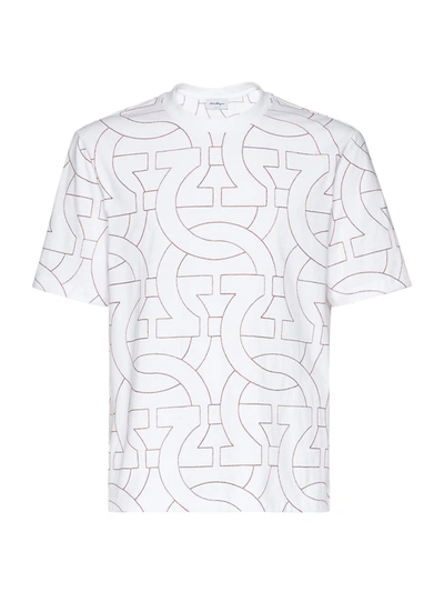 Shop Ferragamo Embroidered Logo-print T-shirt In White Red