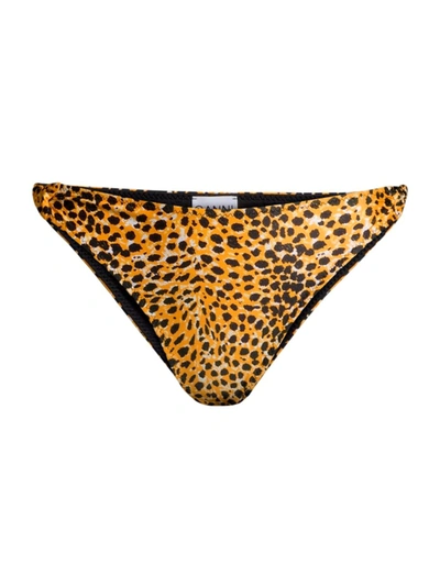 Shop Ganni Women's Printed Twist Bikini Bottoms In Bright Marigold