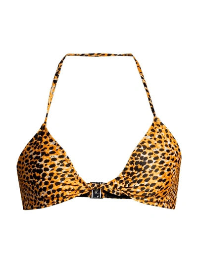 Shop Ganni Women's Printed Twist Bikini Top In Bright Marigold