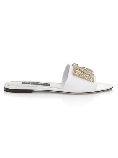 Shop Dolce & Gabbana Crystal-embellished Dg Logo Leather Sandals In Bianco