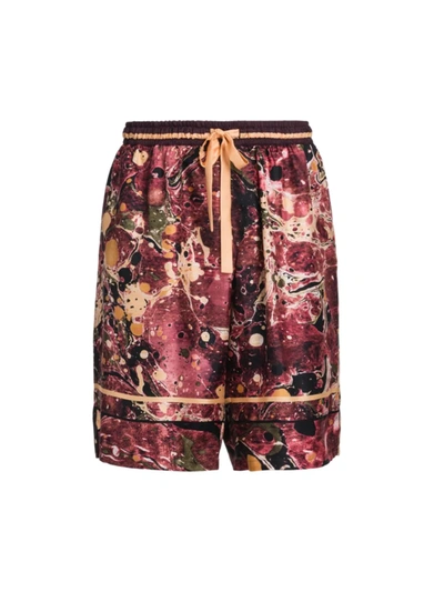 Shop Dolce & Gabbana Silk Drawstring Logo Shorts In Marmorizz Mix Bord
