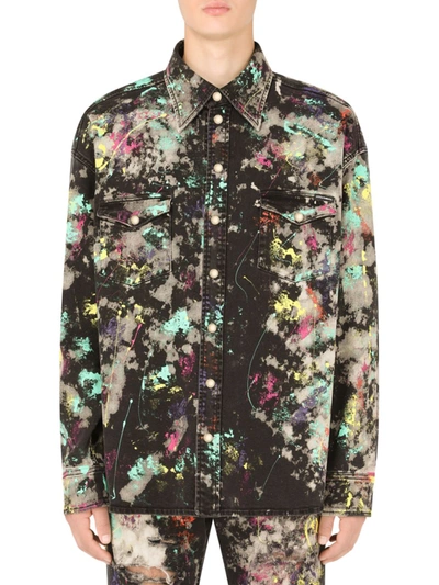 Shop Dolce & Gabbana Men's Paint Splatter Denim Jacket In Variante Abbinata