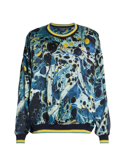 Shop Dolce & Gabbana Marble-print Polyester-blend Sweatshirt In Marmo Rizz Mix Blu