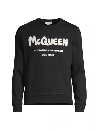 Shop Alexander Mcqueen Graffiti Logo Crewneck Sweatshirt In Black Multi
