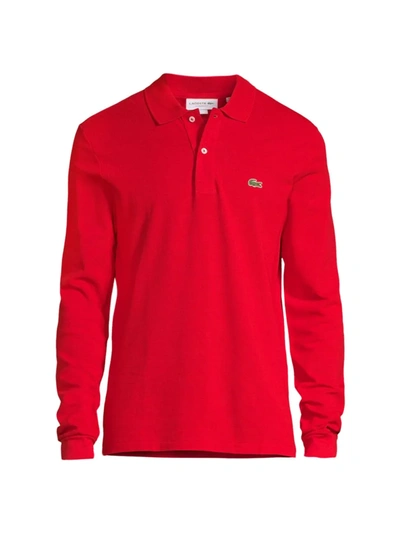 Shop Lacoste Long-sleeve Piqué Polo Shirt In Red