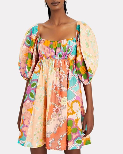 Shop Zimmermann Lola Floral Puff Sleeve Mini Dress In Multi