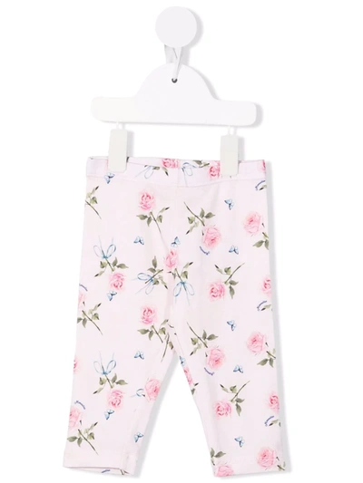 Shop Monnalisa Floral Embroidered Leggings In Pink