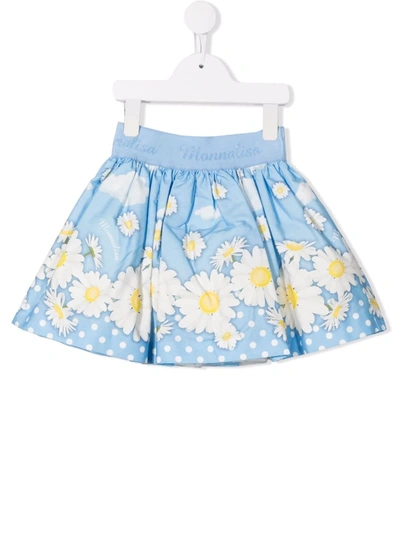 Shop Monnalisa Daisy Print Skirt In Blue