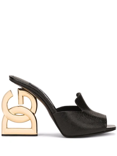 Shop Dolce & Gabbana Dg Heel Leather Sandals In Black