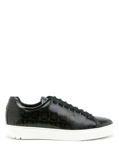 Ferragamo Cube Gancini-print Sneakers In Black