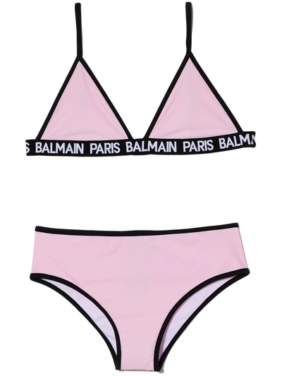 Shop Balmain Logo-tape Bikini Set In Pink