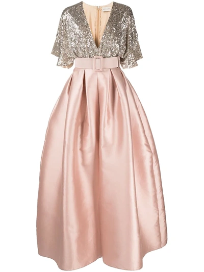 Shop Sachin & Babi Simone Sequinned Satin Gown In Pink