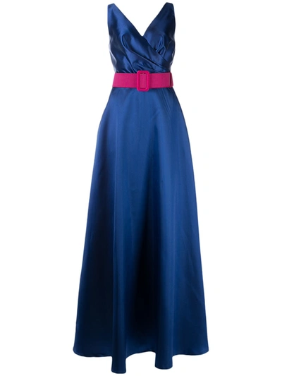 Shop Sachin & Babi Rae V-neck Belted Gown In Blue