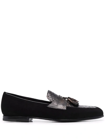 Shop Lidfort Suede Leather Loafers In Black