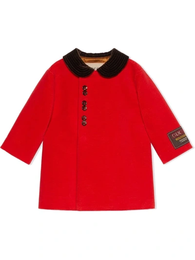 Shop Gucci Collared Corduroy Coat In Red