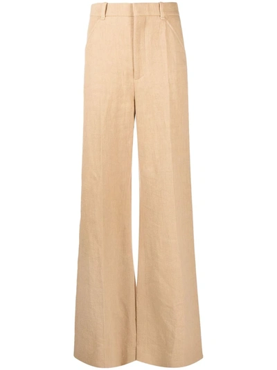 Shop Chloé Wide-leg Linen Corduroy Trousers In Neutrals