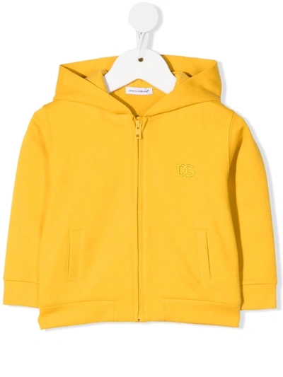 Shop Dolce & Gabbana Embroidered-logo Hoodie In Yellow