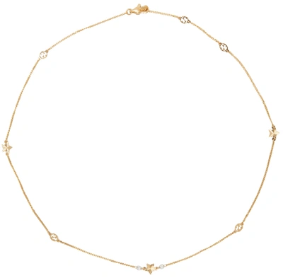Shop Gucci Gold Interlocking G Star Necklace In 8000 Gold/white D.