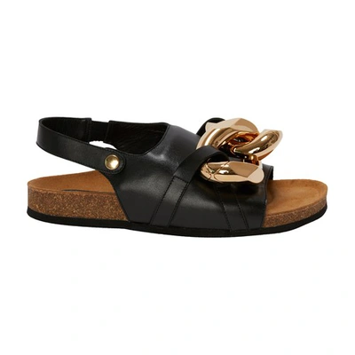 Shop Jw Anderson Chain Flat Sandals With Snap In Black