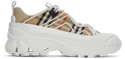 Shop Burberry White Check Arthur Sneakers In Archive Beige/ White